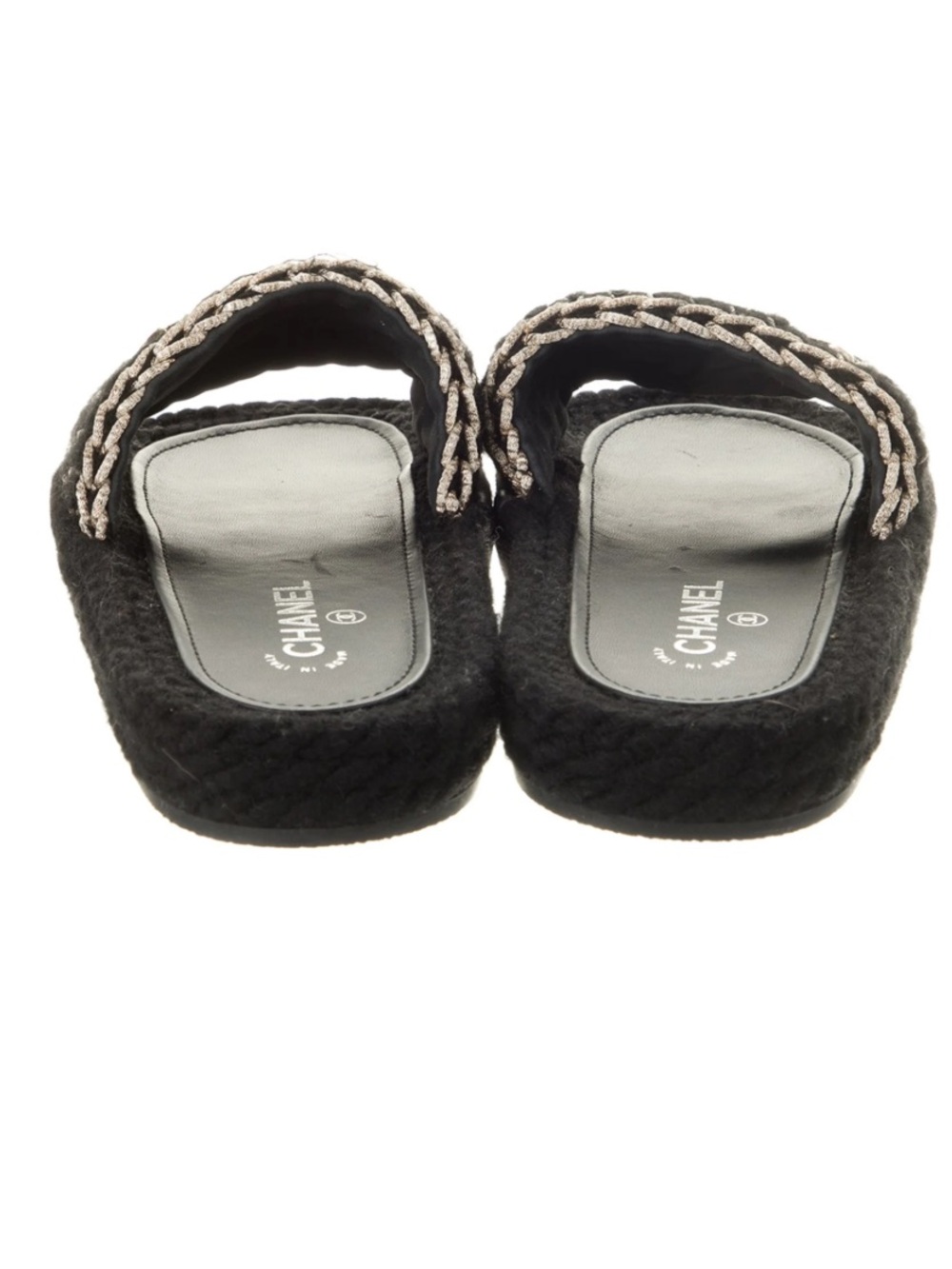 CHANEL Black & Gold Braided Flat Sandals, Knitted Wool Braided Slide Mules 37.5 - Picture 4 of 15
